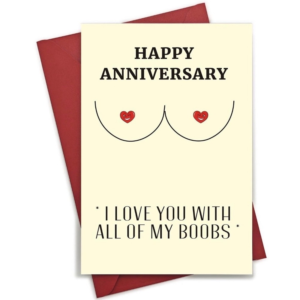 Funny Happy‎ Anniversary Card I Love You With All Of My Boobs Red Envelope New
